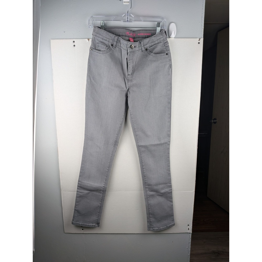 The Childrens Place Girls Super Skinny Gray Denim Jeans Size 16 Adjustable Waist